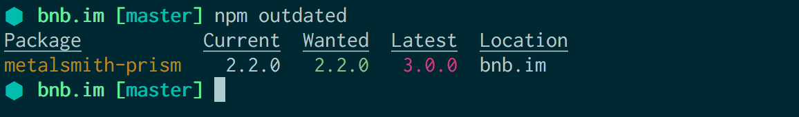 在 Node 项目中运行 npm outdated